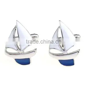 Men Sailing Captain Ship Boat Cufflinks Metal Blue Ocean Cuff Links Silver Hot thumbnail-1