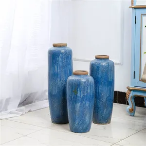 Blue Bubble Glaze European Style Ceramic Vase Three Suit For Hallway Decor thumbnail-1