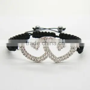Woven Shamballa Bracelet Black Wire Double Heart Shape Alloy Woven Bracelet thumbnail-1