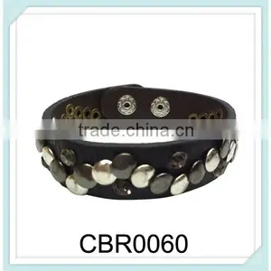 Latest Designs One Layer Hip Hop Press Stud Rivets Leather Punk Bracelet,leather Fashion Rivets Bracelet thumbnail-1