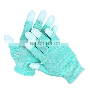 Cheap PU Coated Fingers Anti-static Polyester Nylon Cotton White Work Gloves thumbnail-5