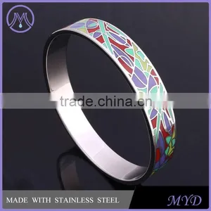 Fashion Ladies Hand Color Enamel Pattern Stainless Steel Bangle thumbnail-3