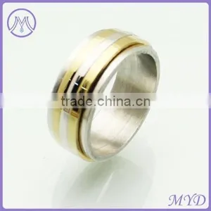 Fashion Jewelry Gold Plated Stainless Steel Stripe Ring Band for Men thumbnail-1