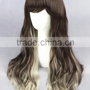 High Quality 65cm Medium Long Wave Brown&Gray Color Mixed Lolita Wig Synthetic Anime Wig Cosplay Hair Wig Party Wig thumbnail-3