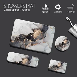 Bathroom Accessories Highly Absorbent Quick Dry Marble Diatomite Stone Bath Mat Set thumbnail-1