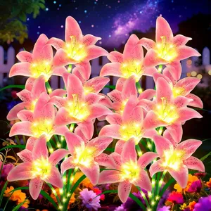 Solar Flower Lights, 4 Pack Solar Garden Lights With 24 Lily Flowers thumbnail-1