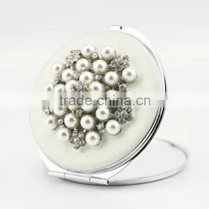 Mother of Pearl Black Compact Cosmetic Makeup Round Handbag Purse Pocket Mirror thumbnail-1
