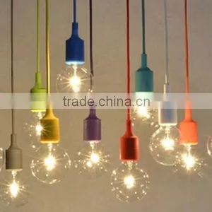 Simply Colourful E27 Pendant Light With Plastic Ceiling Rose, Braided Textile Wire, Silicone Lamp Socket thumbnail-1