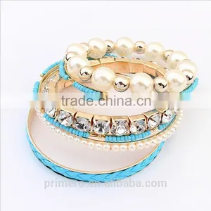 Multilayer Pearl Glass Rhinestone Beaded Twist Leather Bracelet& Bangle Jewelry thumbnail-6
