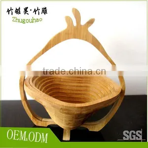 100% Bamboo Made Apple Shape Folding Fruit Basket thumbnail-5