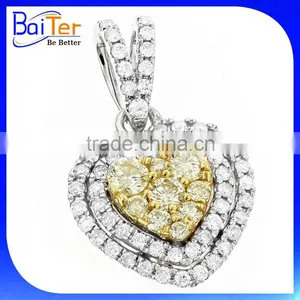 Custom Two Tone White Gold Plated Cubic Zircon CZ Micro Paved 925 Sterling Silver Created Diamond Heart Pendant Wholesale thumbnail-1