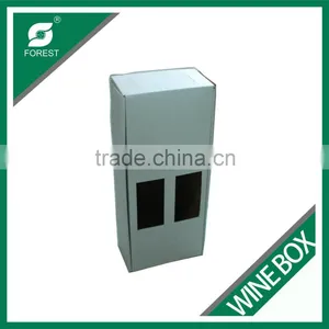 PLAIN WHITE CORRUGATED DISPLAY BOXES TWO BOTTLES VODKA WINE PACKING CARRIERS WITH PLASTIC HANDLE thumbnail-1