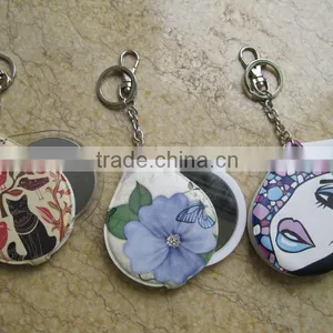 2015 Newly Leather Compact Mirror With Keychain for Wholesale,ME302 thumbnail-1