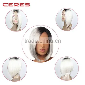 High Quality Silky Straight Ombre Grey Thick Synthetic Hair Lace Front Wig thumbnail-1