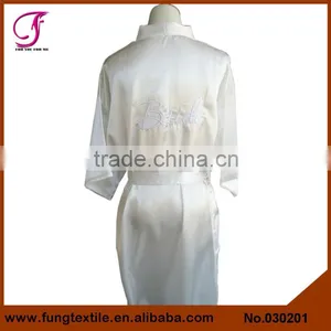 030201 Women Short Design Embroidered Words Silk Kimono Robe thumbnail-2