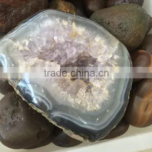 Natural Agate Light Purple Amethyst Geode Crystal Stones thumbnail-1
