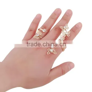 Hot Selling Crystal Butterfly Rings Double Fingers Ring Accessories For Women thumbnail-5