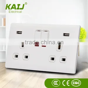 British Standard 13a Multi Double 3 Pin 2 Gang Wall Switch Socket With 2 Usb Outlet thumbnail-1