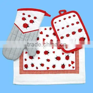 3pc Pigment Printing Towel With Fringe Cheese Holder Set Rooster Design Glove Set thumbnail-6