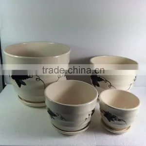 4 Pieces Different Size Ceramic Flower Pot With Cute Painting Maple Leaf thumbnail-1