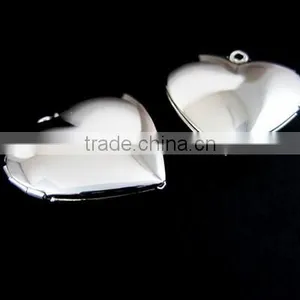 40mm Silver Plated Brass Large Heart Photo Locket DIY Pendant Charm Supplies 1132004 thumbnail-2