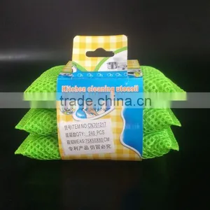 Set Of 3PCS Green Color Kitchen Cleaning Magic Sponge Scouring Pad With Mesh thumbnail-3