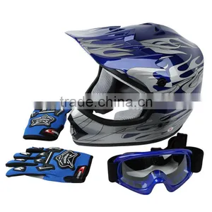 DOT Youth Blue Flame Dirt Bike ATV BMX Motocross Helmet w/ Goggles+gloves S M L thumbnail-1