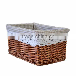 Wholesale Willow Wicker Storage Basket With Liner for Home Decorations thumbnail-1