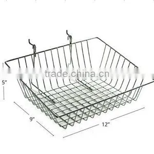 New 12" Wide Wall Mounted Slanted Chrome Wire Basket for Pegboard/Slatwall Displays thumbnail-1