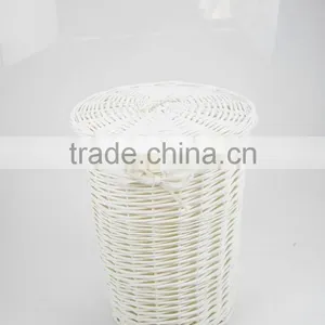 Willow Weave White Wicker Laundry Basket thumbnail-3