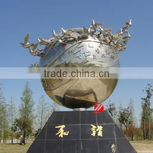 Outdoor Stainless Steel Peace Pigeon Sculpture With Ball thumbnail-1