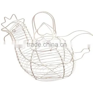 Wholesale Chicken Shaped White Color Home Decorative Wire Egg Basket thumbnail-2