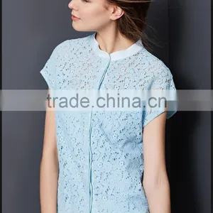 The New Model Fashion Ladies Elegant Hollow Out Bud Short Sleeves Shirt Lace Blouse for Women Bangkok thumbnail-3