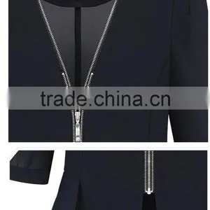 Lady Clothing Garment Manufacturer Slim Fit Ruffle Hem Chiffon Front Zipper Women Autumn Jacket 2015 thumbnail-4
