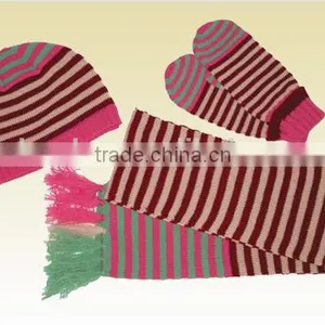 Girls Bright Color Knitted Scarf Hat Glove Sets thumbnail-1