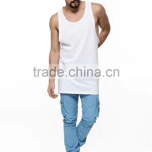 Mens Summer Plain White Longline Stringer Vest Wholesale thumbnail-4