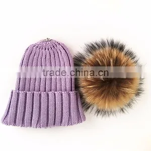 Myfur Cute Lavender Real Raccoon Fur Ball Flip Up Brim Hat thumbnail-3