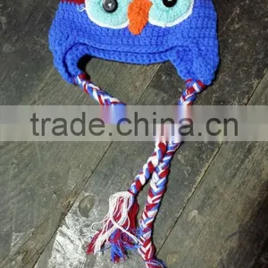 Red Royal Blue Owl Crochet Hat Baby Boy/Girl Crochet Owl Animal Beanie Hat Cute Baby Crochet Hat thumbnail-1