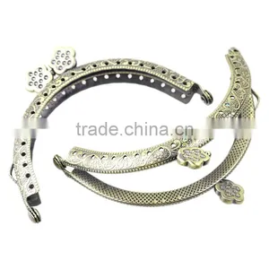 Metal Frame Kiss Clasp Arch For Purse Bag Antique Bronze(Hold Ss6 Rhinestone)Flower Pattern 9x6cm(Open:11x9cm),3pc,Fashion thumbnail-1