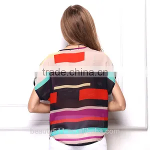 Chromatic Stripe Batwing Coat Rainbow T-shirt Irregular Rainbow Striped Chiffon SD93 thumbnail-2
