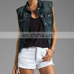 Ladies Sleeveless Snap Denim Waistcoat,ladies Formal Vests ( CV1003) thumbnail-1