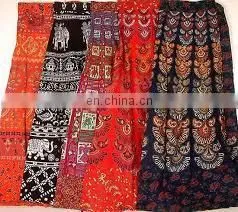 Indian GYPSY Handmade Cotton Long Skirt Boho Wrap Around Mandala Sarong Block Print Hippie Skirt Dress Wholesale thumbnail-1