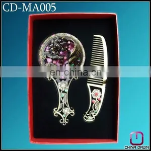 Promotion Makeup Hair Brush Comb Mirror Set With Stone CD-MA005 thumbnail-1