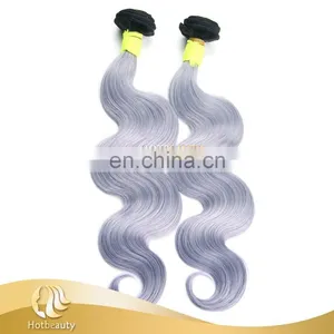 New 7A Brazilian Vrigin Remy Ombre Human Gray Hair Bundle Two Tone Colors Curly Hair Weave Weft Unprocessed Hair thumbnail-1
