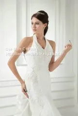 Halter Top Fit and Flare Taffeta Wedding Dresses With Pickups thumbnail-4