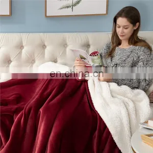 Manufacturer Red Soft Swaddle 100% Microfiber Sherpa Blanket For Winter Fleece thumbnail-3