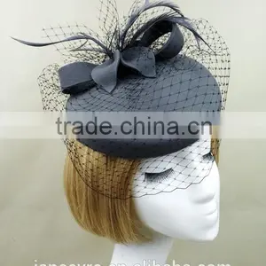 Fashionable Style Wool Felt Pillbox Hat With Veil,Party Mini Wool Hat thumbnail-3