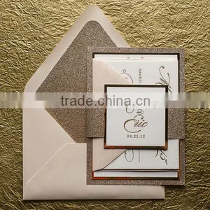 2016 Fancy Ornate Package Die Cut Blush and Gold Glitter Letterpress Wedding Invitation Quality Choice thumbnail-4