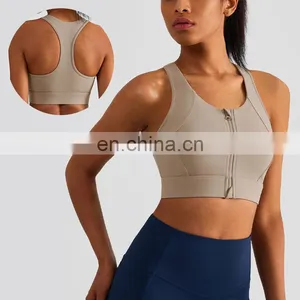 Fitness Front Zipper Racer Back Sports Yoga Bra Women Workout Shockproof Running Gym Wear Outdoor Training Crop Top Custom Logo thumbnail-1