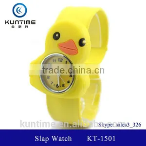 Cute Little Yellow Duck Slap Watch Glass Face Quartz Movt Silicone Stainless Watch thumbnail-1
